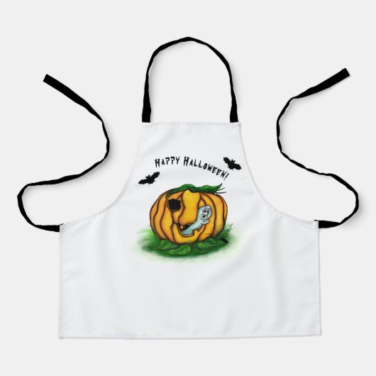 ハロウィーン、こうもり、幽霊、スパイダーの幽霊 エプロン (正面)