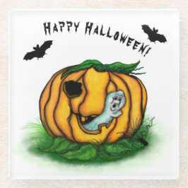 ハロウィーン、こうもり、幽霊、スパイダーの幽霊 ガラスコースター