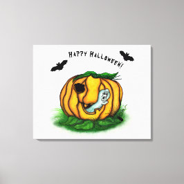 ハロウィーン、こうもり、幽霊、スパイダーの幽霊 キャンバスプリント