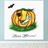 ハロウィーン、こうもり、幽霊、スパイダーの幽霊 キャンバスプリント (インサイチュ (ウッドフロア))