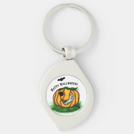 ハロウィーン、こうもり、幽霊、スパイダーの幽霊 キーホルダー (正面)