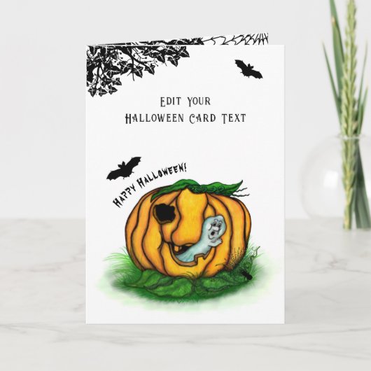ハロウィーン、こうもり、幽霊、スパイダーの幽霊 サンキューカード (正面)