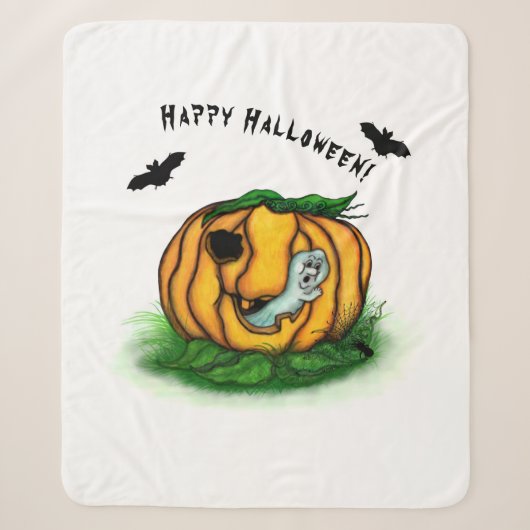 ハロウィーン、こうもり、幽霊、スパイダーの幽霊 シェルパブランケット (正面)