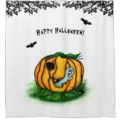 ハロウィーン、こうもり、幽霊、スパイダーの幽霊 シャワーカーテン (正面)