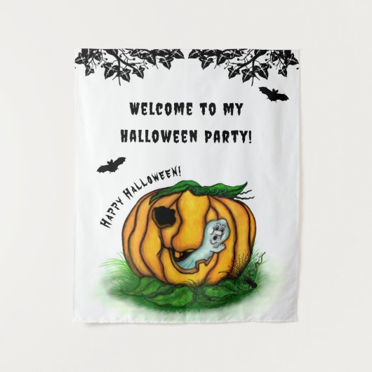 ハロウィーン、こうもり、幽霊、スパイダーの幽霊 タペストリー (正面)