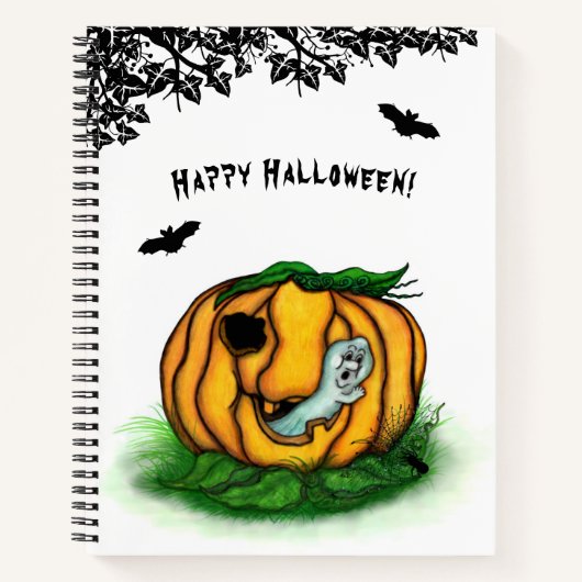 ハロウィーン、こうもり、幽霊、スパイダーの幽霊 ノートブック (正面)