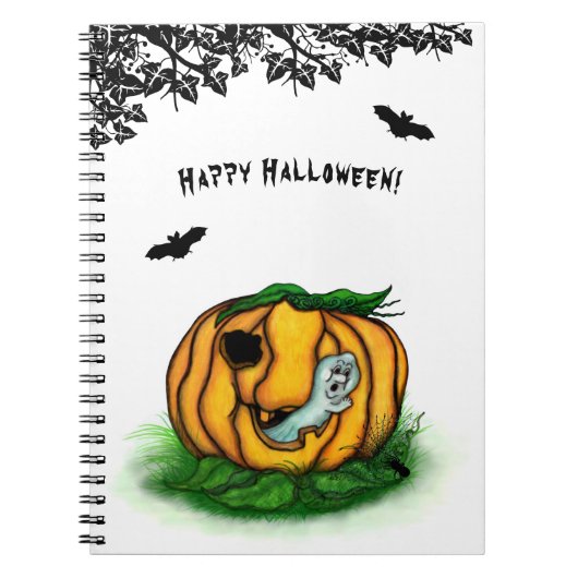 ハロウィーン、こうもり、幽霊、スパイダーの幽霊 ノートブック (正面)