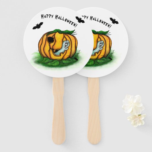 ハロウィーン、こうもり、幽霊、スパイダーの幽霊 ハンドファン (正面&裏面)