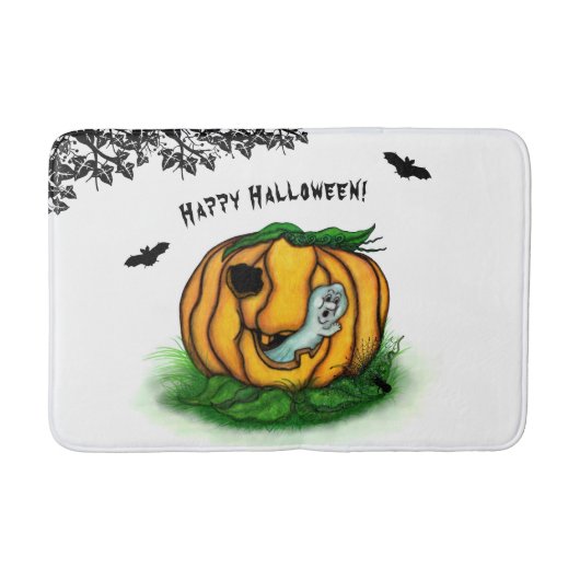 ハロウィーン、こうもり、幽霊、スパイダーの幽霊 バスマット (正面)