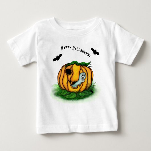 ハロウィーン、こうもり、幽霊、スパイダーの幽霊 ベビーTシャツ (正面)