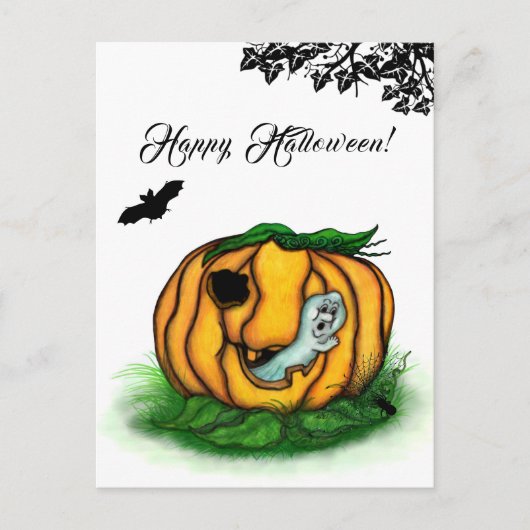 ハロウィーン、こうもり、幽霊、スパイダーの幽霊 ポストカード (正面)