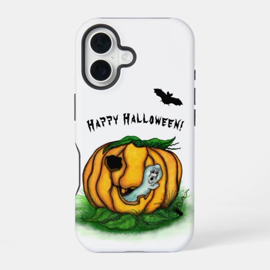 ハロウィーン、こうもり、幽霊、スパイダーの幽霊 iPhone 16ケース (裏面)