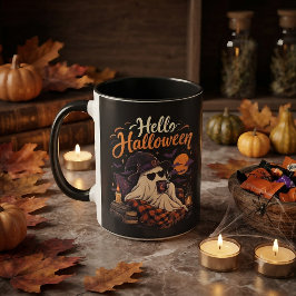 ハロウィーン こんにちは かわいい幽霊のコーヒータイム マグカップ