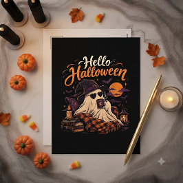 ハロウィーン こんにちは かわいい おばけ コーヒー シーズンポストカード