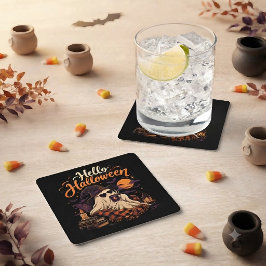 ハロウィーン こんにちは かわいい お化け コーヒー スクエアペーパーコースター