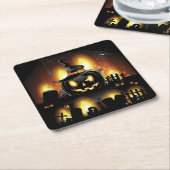 ハロウィーン – すべてのオプションを持つ恐ろしいカボチャ スクエアペーパーコースター (アングル)
