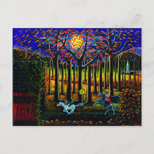 ハロウィーン、はがき、ヘッドレス、ホースマン、眠い、ハロウ ポストカード (正面)