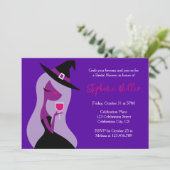 ハロウィーン ウィッチ ブライダルシャワー ワイン ピンク パープル 招待状 (スタンド正面)