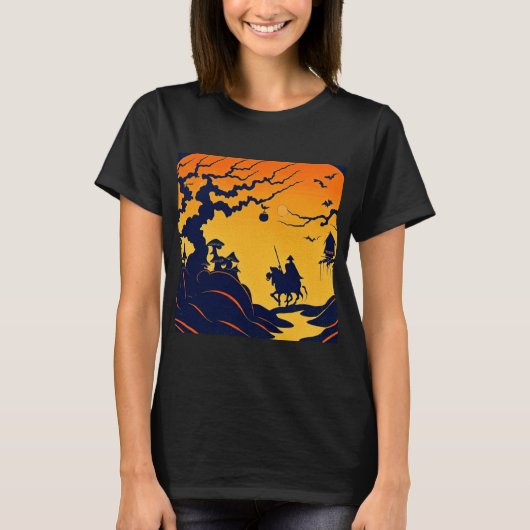 ハロウィーン – ウッドカットスタイル8 Tシャツ (正面)