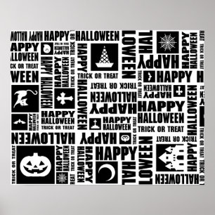 ハロウィーン オリジナル おしゃれ かわいい タイポグラフィ ブラック ポスター