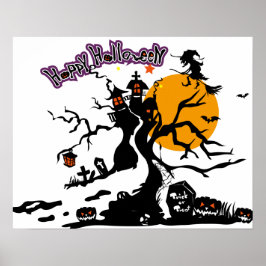 ハロウィーン オリジナル かわいい魔法使いのシルエット ポスター