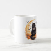 ハロウィーン オリジナル 陶器 マグ カップ 黒猫好きな人へのギフト (正面左)