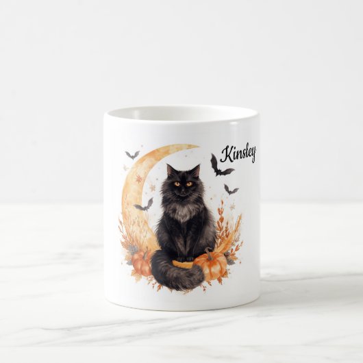 ハロウィーン オリジナル 陶器 マグ カップ 黒猫好きな人へのギフト (中央)