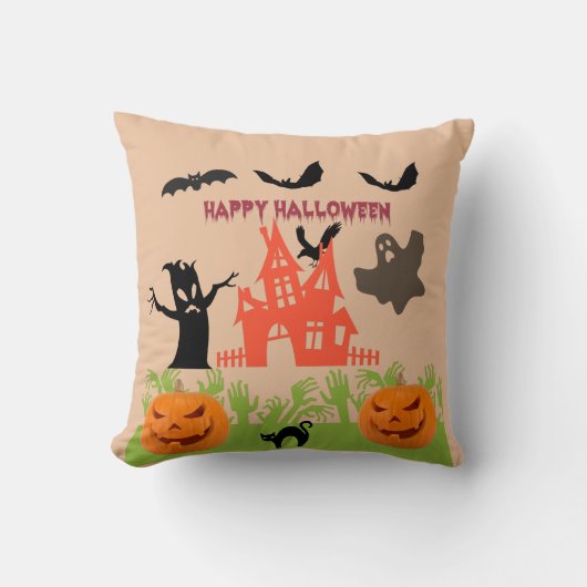 ハロウィーン オレンジタンの不気味な輝き クッション (正面)