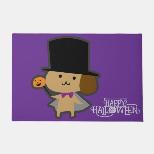 ハロウィーン オーダーメイド 遊び心のある かわいい 魔法使い 犬 ドアマット (正面)