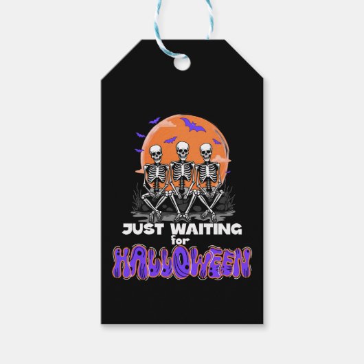 ハロウィーン、カウントダウンのスケルトンを待っている ギフトタグ (正面)