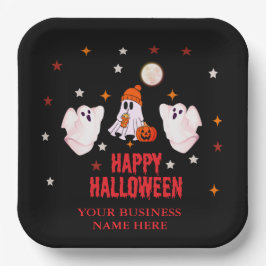 ハロウィーン カスタム オプション: ビジネス名、テキスト、ゴースト ペーパープレート