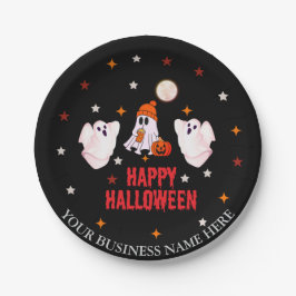 ハロウィーン カスタム ビジネス 名前、テキスト、オバケ ペーパープレート