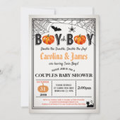 ハロウィーン·カボチャの双子の少年が田舎風にシャワーを浴びた 招待状 (正面)