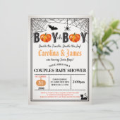 ハロウィーン·カボチャの双子の少年が田舎風にシャワーを浴びた 招待状 (スタンド正面)