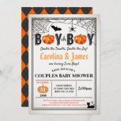 ハロウィーン·カボチャの双子の少年が田舎風にシャワーを浴びた 招待状 (正面/裏面)