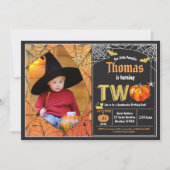 ハロウィーン·カボチャ2枚目の誕生日パーティー写真 招待状 (正面)