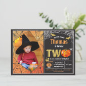 ハロウィーン·カボチャ2枚目の誕生日パーティー写真 招待状 (スタンド正面)