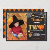 ハロウィーン·カボチャ2枚目の誕生日パーティー写真 招待状
