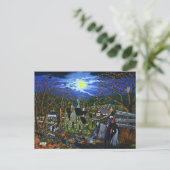 ハロウィーン、カレッジ、魔女、ジャック – O – ランタン、オオカミ、こうもり ポストカード (スタンド正面)