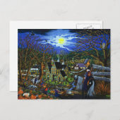 ハロウィーン、カレッジ、魔女、ジャック – O – ランタン、オオカミ、こうもり ポストカード (正面/裏面)