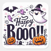 ハロウィーン キッズ Funny Ghosts and Pumpkins Happy Boo スクエアシール (正面)