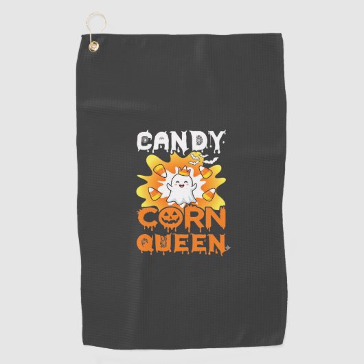 ハロウィーン キャンディコーン クイーン おばけ コウモリ クモの巣 ゴルフタオル (正面)