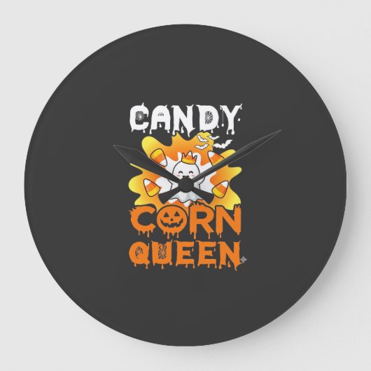 ハロウィーン キャンディコーン クイーン おばけ コウモリ クモの巣 ラージ壁時計 (正面)