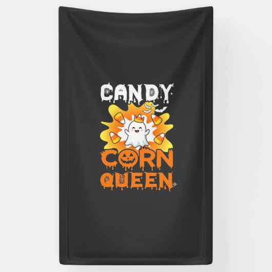 ハロウィーン キャンディコーン クイーン おばけ コウモリ クモの巣 横断幕 (縦)