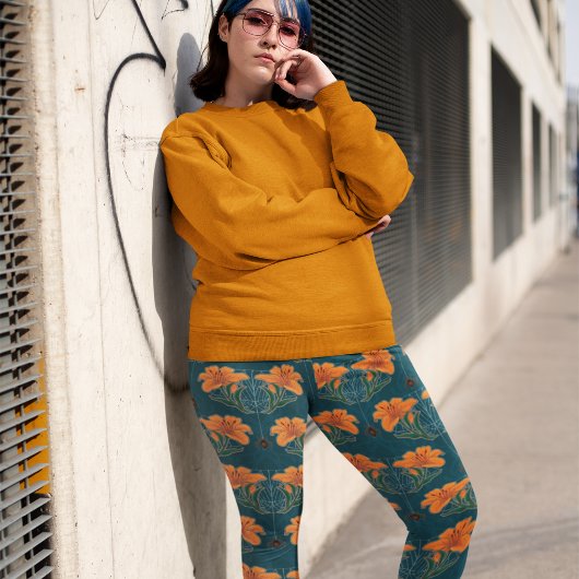 ハロウィーン、クモ、くもの巣、オレンジリリー、ダークウィムシー レギンス