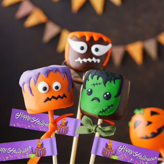 ハロウィーン ケーキポップタグ & ストローフラグ ラップアラウンド宛名ラベル
