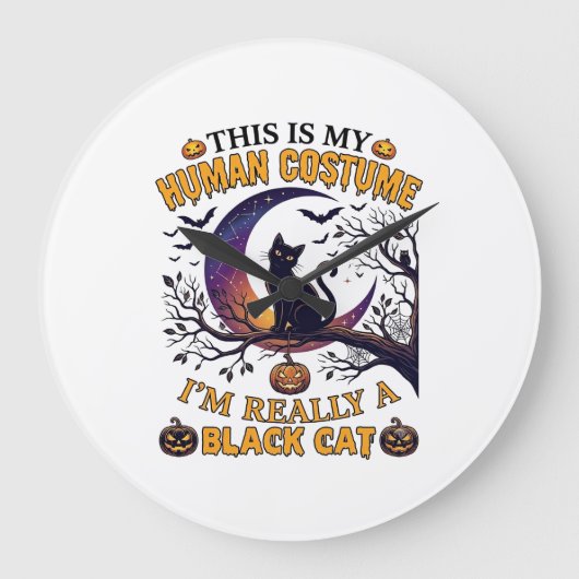 ハロウィーン コスプレ 黒猫 月_1 ラージ壁時計 (正面)