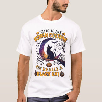 ハロウィーン コスプレ 黒猫 月_1 Tシャツ