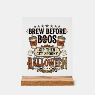 ハロウィーン コーヒーTシャツ お化けより先にコーヒーを ヴィンテージ デザイン アクリルサイン