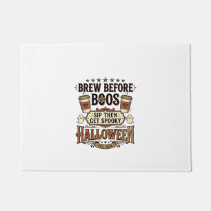 ハロウィーン コーヒーTシャツ お化けより先にコーヒーを ヴィンテージ デザイン ドアマット